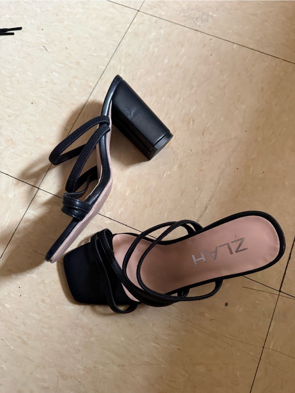 Black Strappy Block Heel Sandals for Women